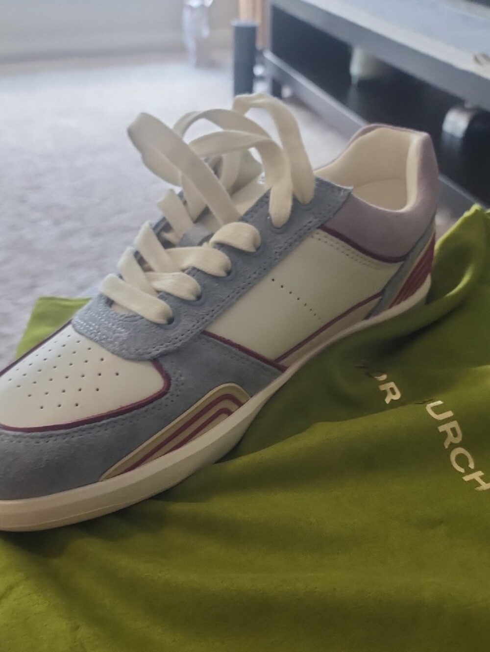 Tory Burch Suede and Leather Low-Top Sneaker in Light Blue, Cream and Pink - Picture 4 of 15
